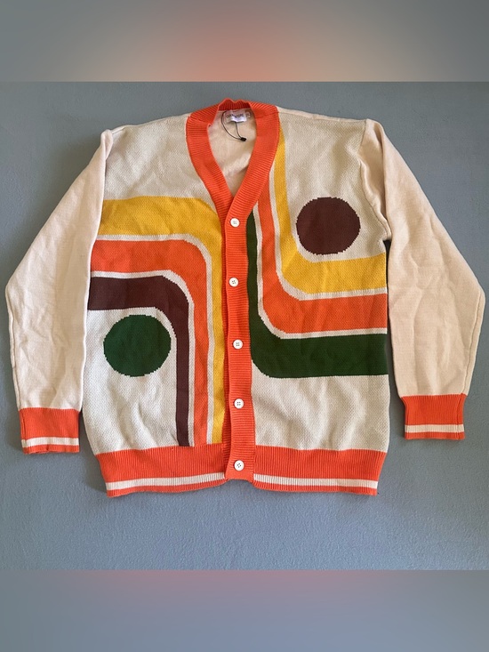 Oxknitstore Other - OXKNIT Retro 70s Geometric Knit Cardigan Cream Orange Mens 2XL Groovy